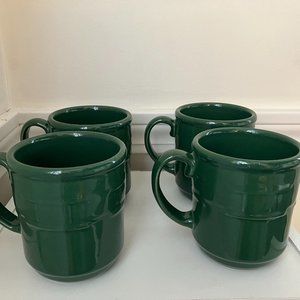Longaberger Woven Tradition Green Ceramic Mugs - Set of 4